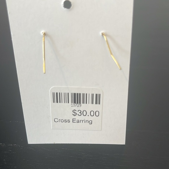 NWT Gold Cross Dangle Earrings with Clear Rhinestone - Handmade - Picture 3 of 5